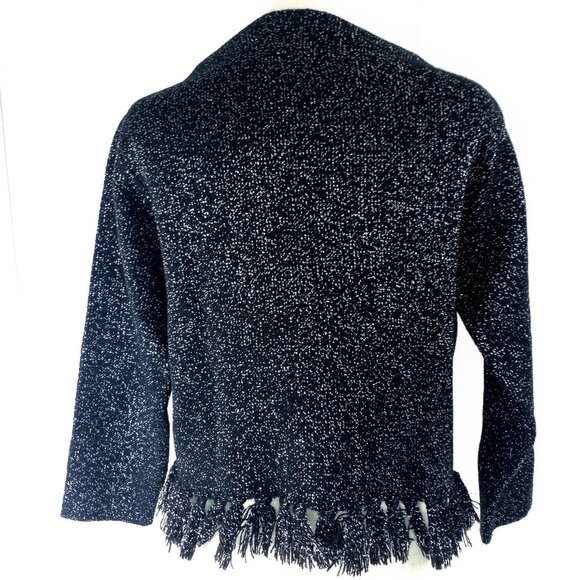 Vintage Black Sparkly Cropped Tasseled Tinsel 3/4 Sleeve Sweater Rosanna Med. - Picture 3 of 8